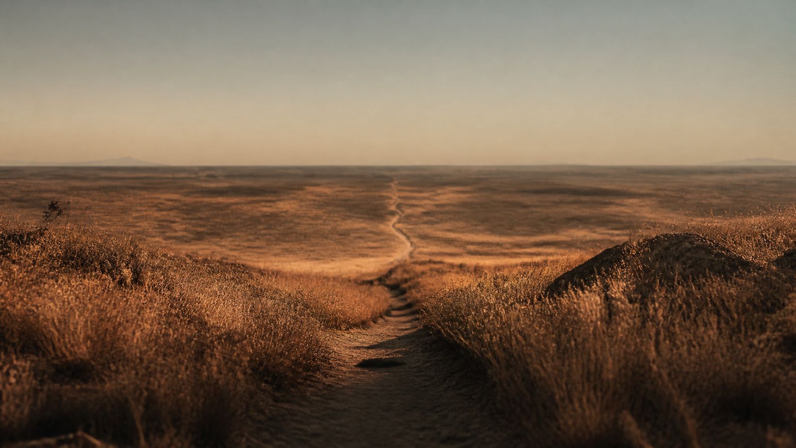 Un sentier de terre qui serpente et converge vers un point à l'horizon